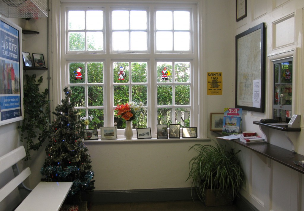 Elsenham station booking office, with serving window on right (Photo: © London Intelligence)