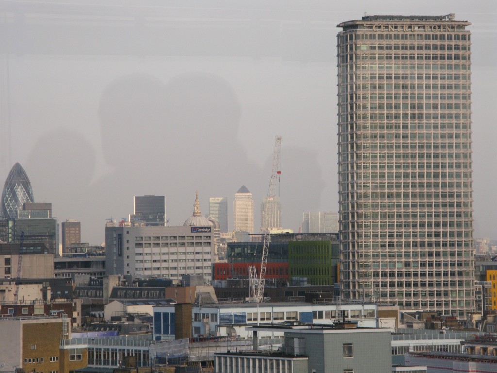 Centre Point (right), Canada Tower (distant centre) and 'The Gherkin' (right). © London Intelligence