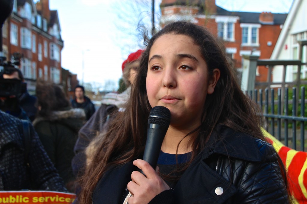 Sweets Way resident Kauthar, aged 13, protests loss of family home © Paul Coleman, London Intelligence 2015