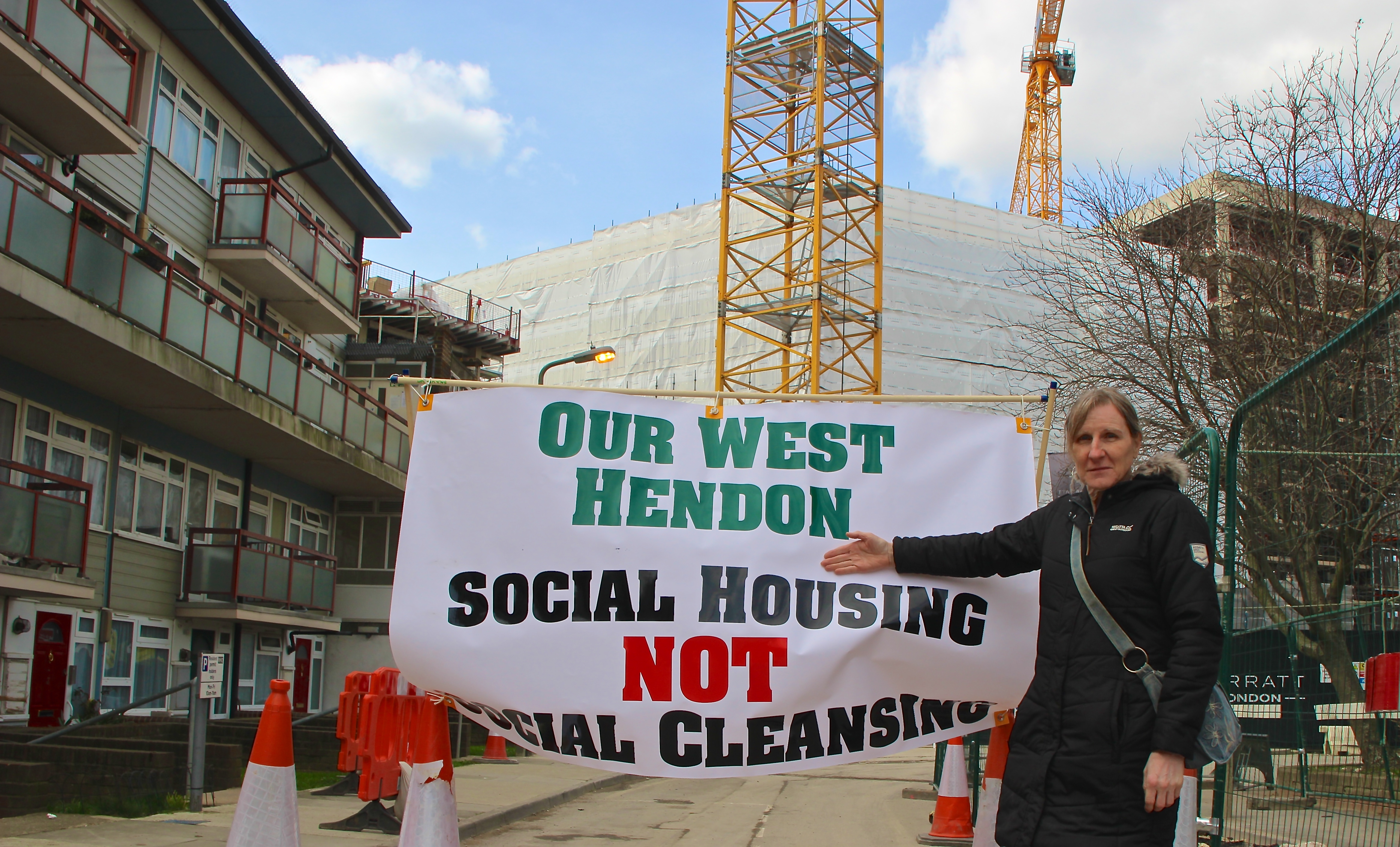 West Hendon resident Jasmine Parsons in direct action against 'regeneration' © Paul Coleman, London Intelligence 2015