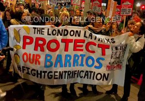 Barriers & Barrios: South London residents protest against developer Delancey's plan to gentrify a market and shopping centre with many Latin American traders © Paul Coleman, London Intelligence ®