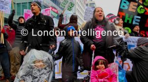 Council estate residents brave freezing December rain to protest against London's critical shortage of genuinely affordable housing © Paul Coleman, London Intelligence ®