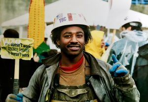 One of the 25,000 trade unionists that marched on the WTO meeting in Seattle in November 1999 (© Paul Coleman, London Intelligence).