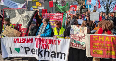 Local people protest against Berkeley Homes' luxury homes 'regeneration' Aylesham scheme, Peckham, south London (Source: Aylesham Community Action).