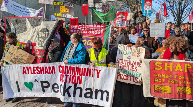 Local people protest against Berkeley Homes' luxury homes 'regeneration' Aylesham scheme, Peckham, south London (Source: Aylesham Community Action).